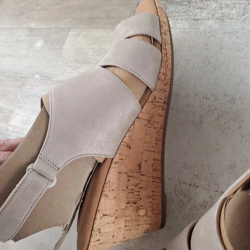 Rockport Womens Briah Sling Wedge Sandals Sz 10 Taupe Slingback Strap
